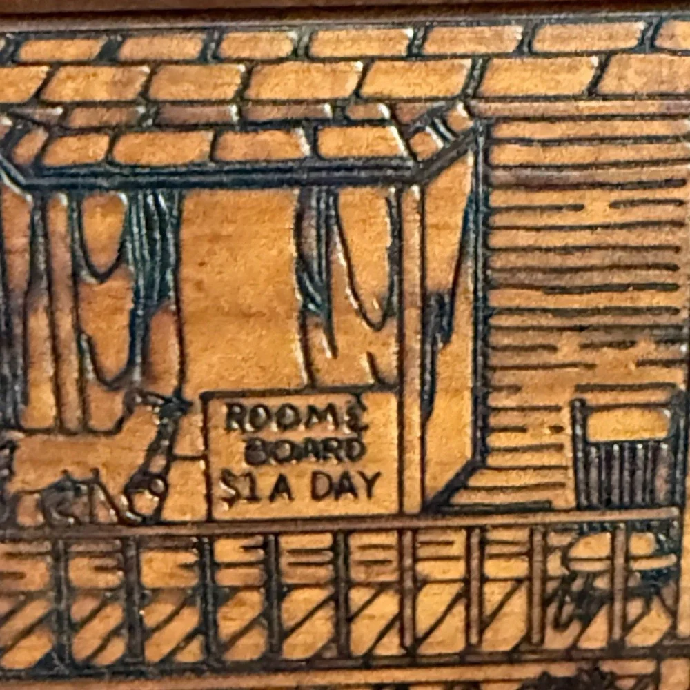 Vintage Wood Recipe Box Folk Art General Store Engraved Rustic Kitchen Decor